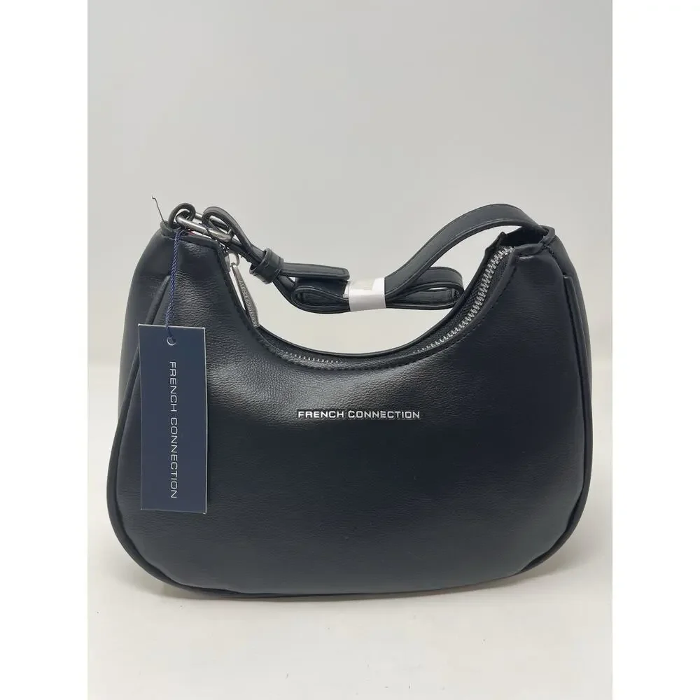 French Connection Sabrina Shoulder Bag with Coin Purse Black Faux Leather‎
